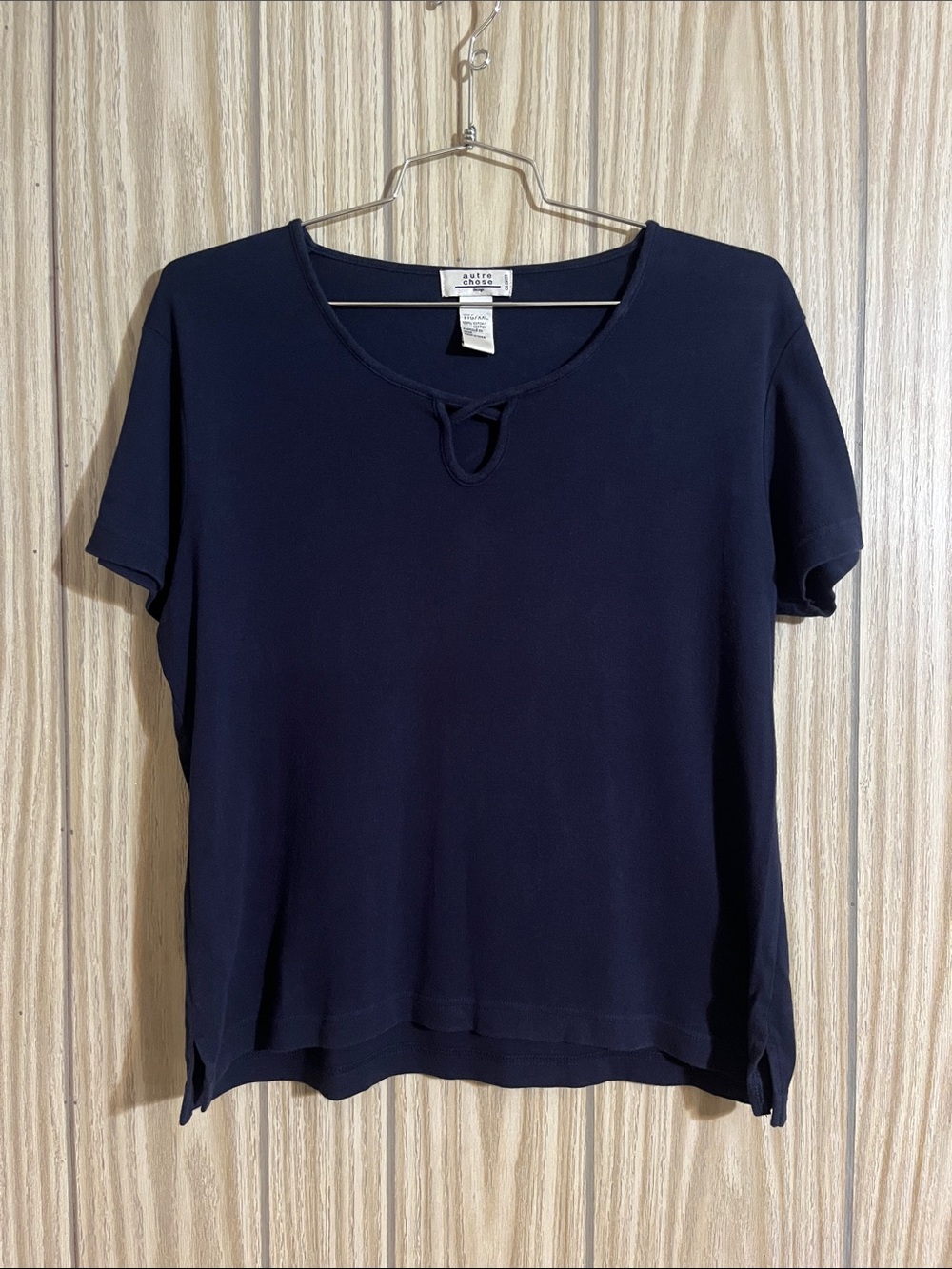 Autre chose Navy Short-Sleeve Tee with Keyhole Tie XXL